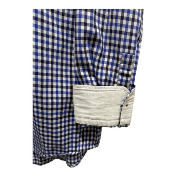 Boss Hugo Mens Shirt 42 16.5 Button Down Regular Fit White Blue Checkered Plaid - Picture 5 of 7